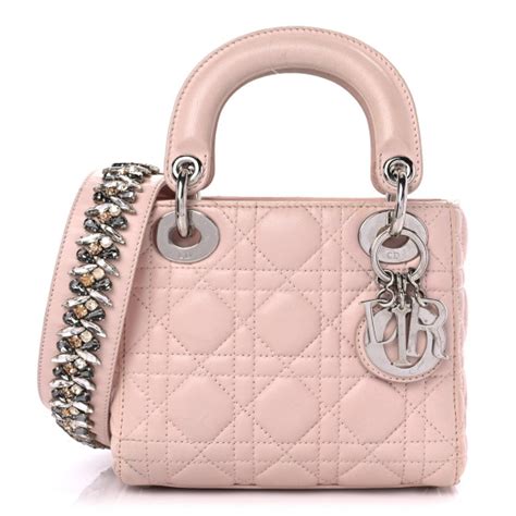 miss dior rose poudre lambskin with shoulder strap|CHRISTIAN DIOR Lambskin Cannage Mini Lady Dior Rose .